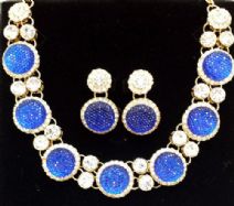 Beautiful Blue Round Chunky Diamante Crystal Necklace, Bracelet and Earrings set